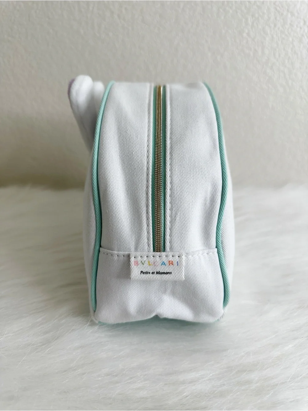 NWOT Bvlgari Petits Et Mamans White Bunny Zipper Top Cosmetic Bag